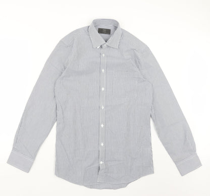 Mens UK Size 14.5 Marks and Spencer Blue  Button-Up Long Sleeve Casual Shirt