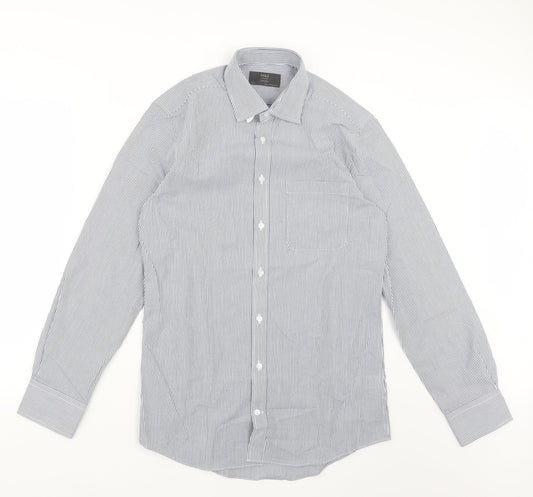 Mens UK Size 14.5 Marks and Spencer Blue  Button-Up Long Sleeve Casual Shirt