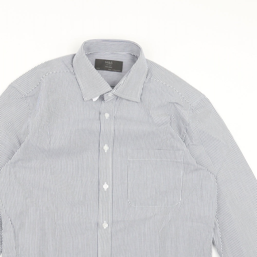Mens UK Size 14.5 Marks and Spencer Blue  Button-Up Long Sleeve Casual Shirt