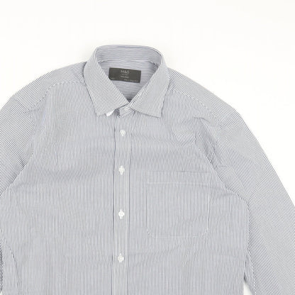 Mens UK Size 14.5 Marks and Spencer Blue  Button-Up Long Sleeve Casual Shirt