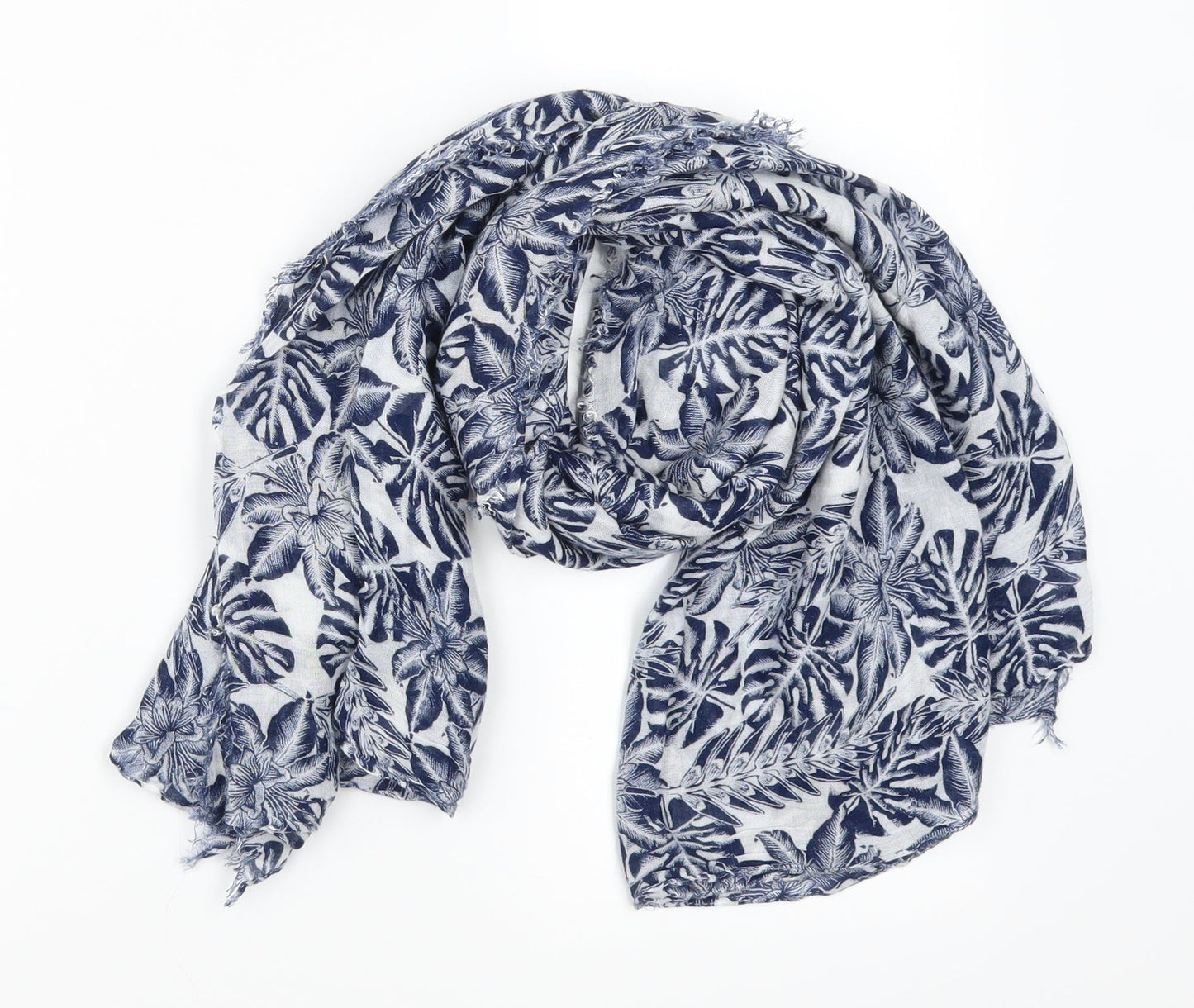 Preworn Womens Blue Floral   Scarf   - Leaf Print