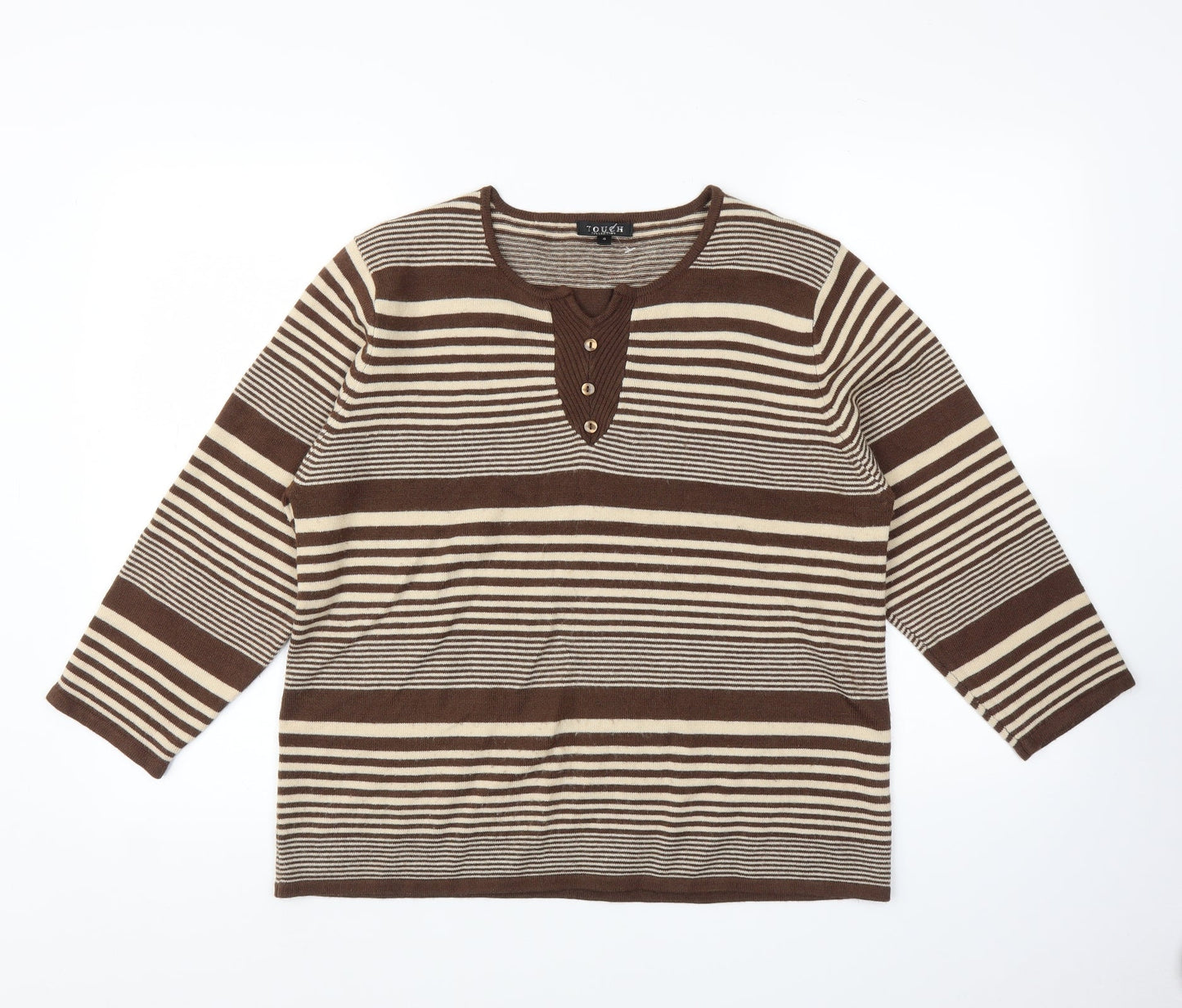 Touch Womens Brown Striped  Pullover Jumper Size L
