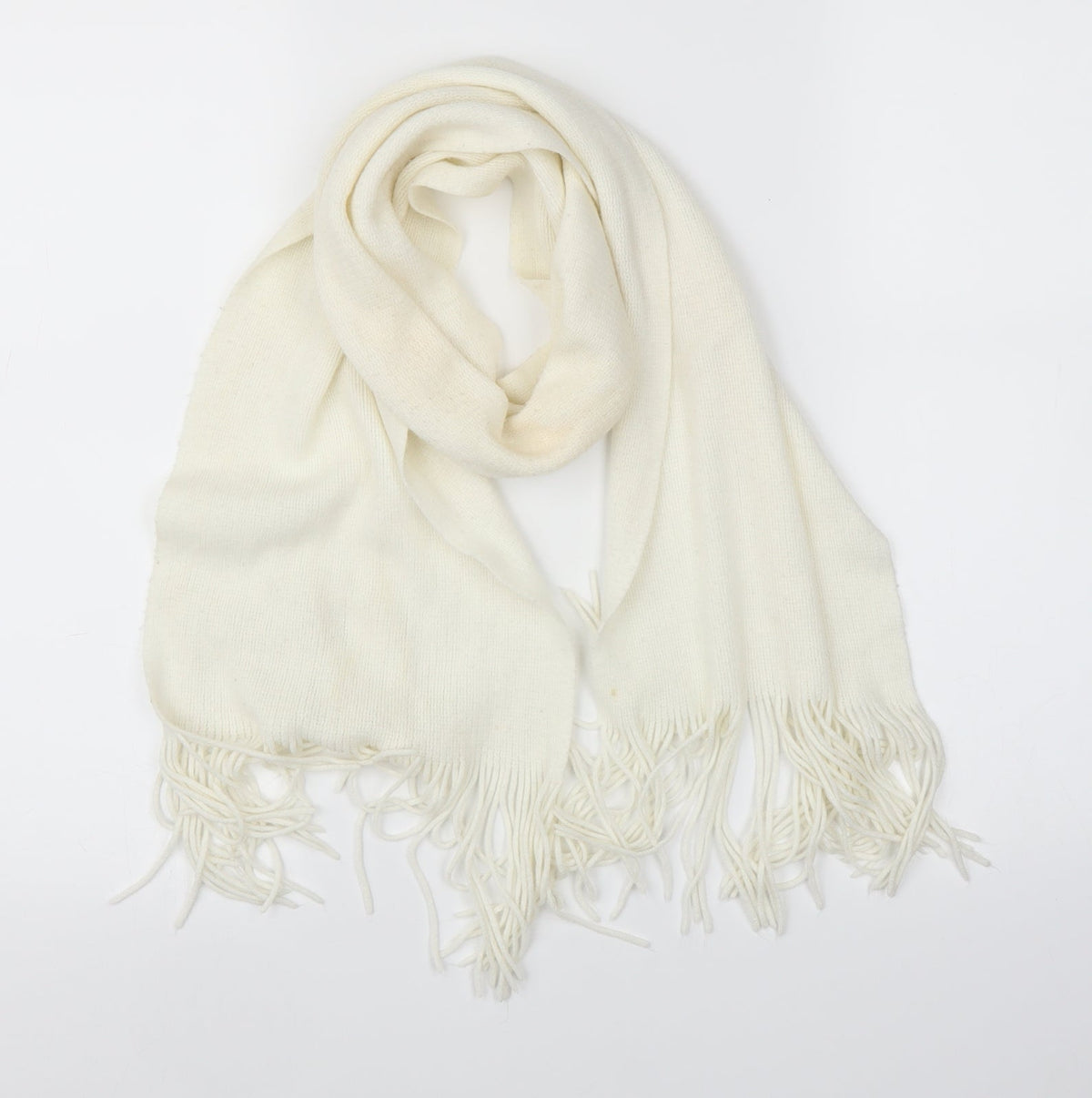 Front view of Preworn unisex white scarf