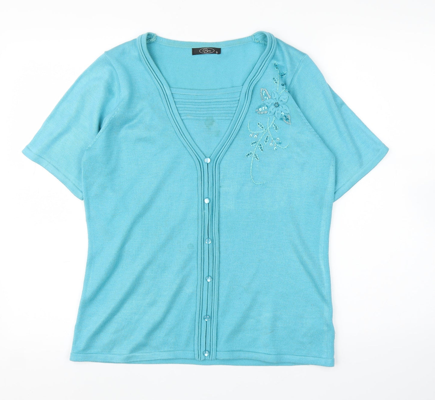 BM Womens Blue Floral  Basic Blouse Size S