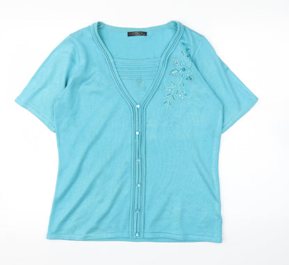 BM Womens Blue Floral  Basic Blouse Size S