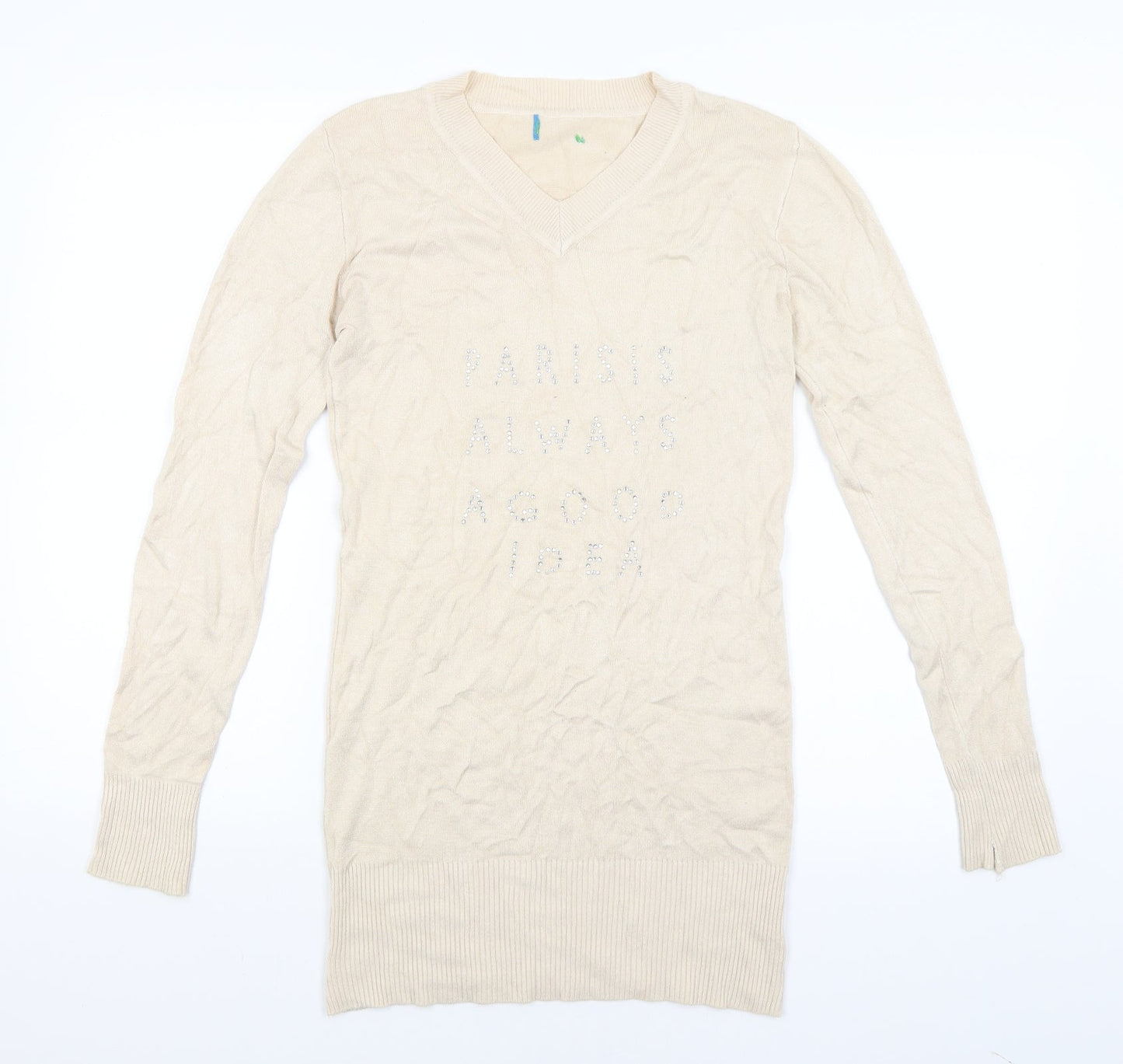Womens UK Size 8 Preworn Beige Basic T-Shirt