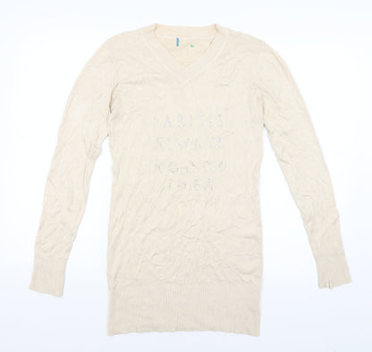 Womens UK Size 8 Preworn Beige Basic T-Shirt