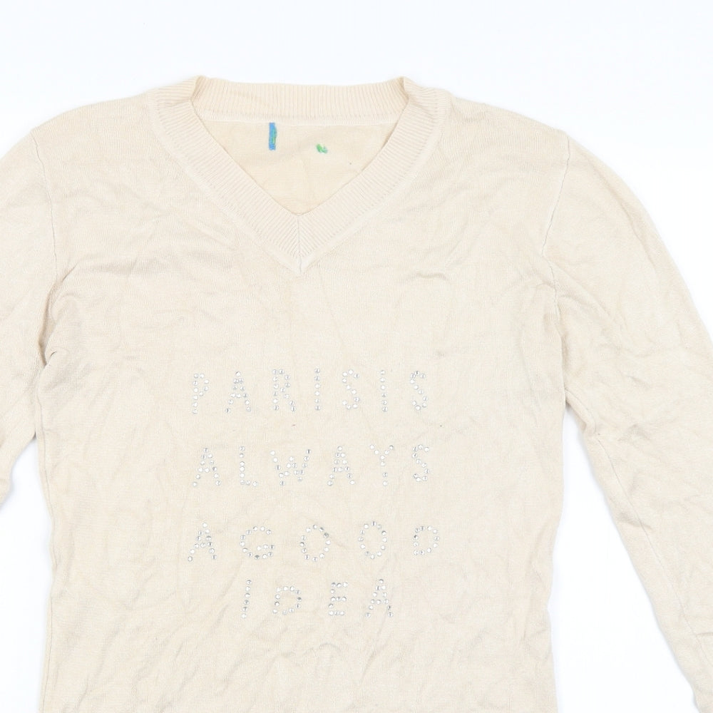 Womens UK Size 8 Preworn Beige Basic T-Shirt