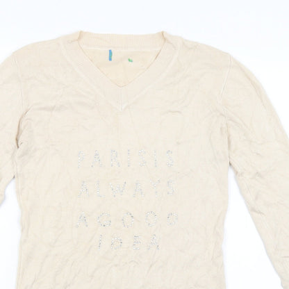 Womens UK Size 8 Preworn Beige Basic T-Shirt