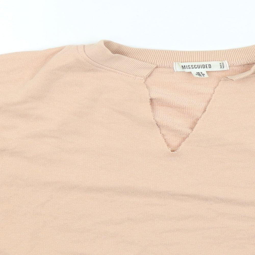 Close-up detail of Missguided women’s pink pullover sweatshirt, size UK 8
