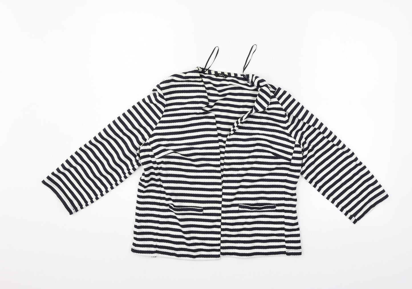M&Co Womens White Striped  Cardigan Jumper Size 10