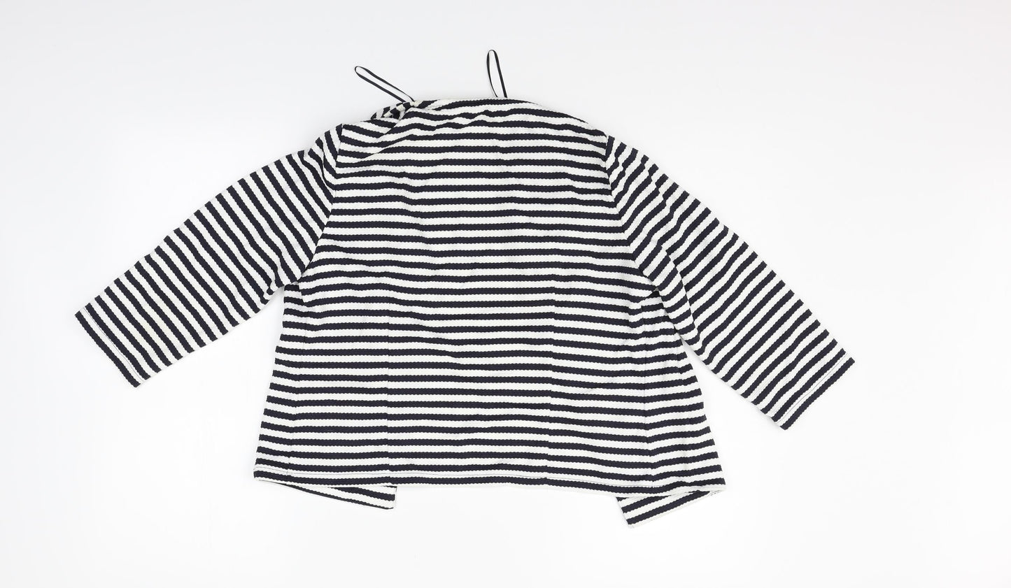 M&Co Womens White Striped  Cardigan Jumper Size 10