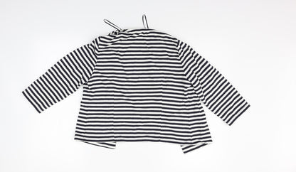 M&Co Womens White Striped  Cardigan Jumper Size 10