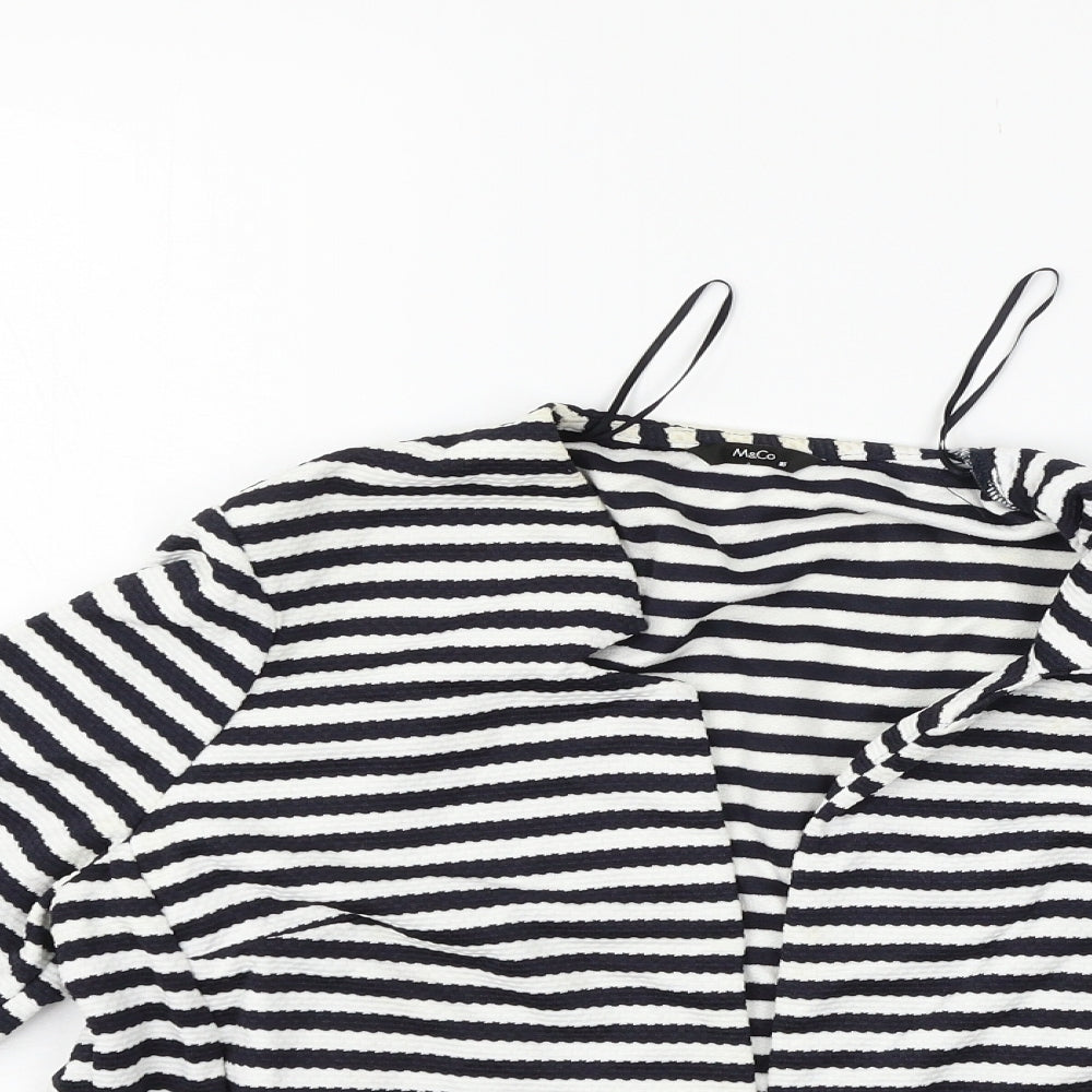 M&Co Womens White Striped  Cardigan Jumper Size 10