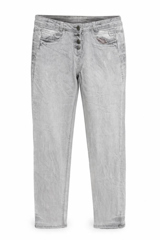Front view of Cecil men’s grey straight jeans, size 30, in, 28-inch leg