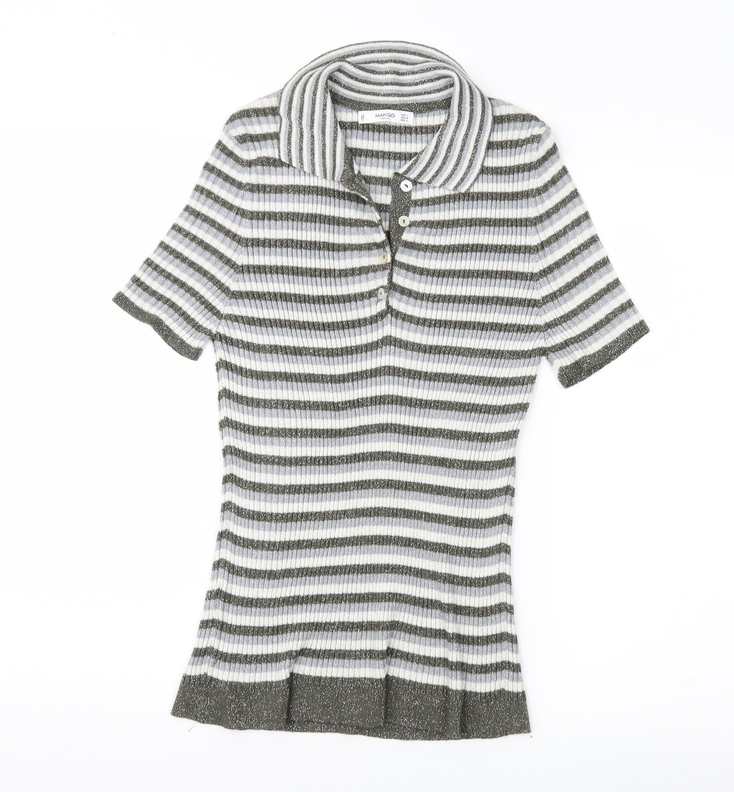 Mango Womens Grey Striped  Pullover Jumper Size L