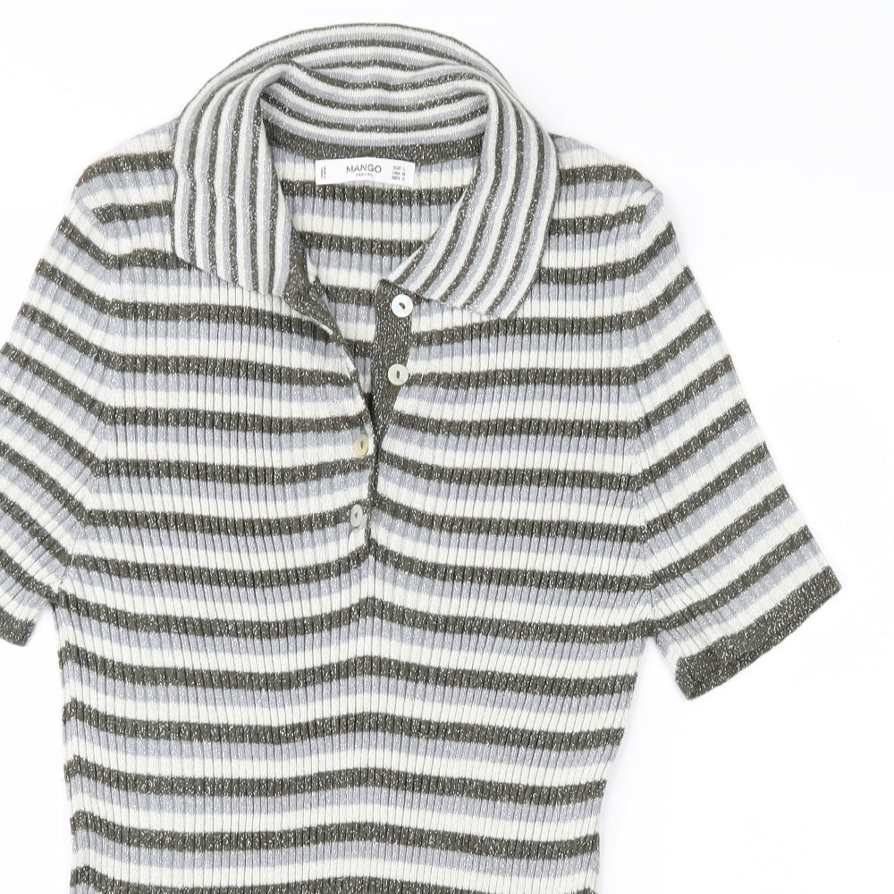 Mango Womens Grey Striped  Pullover Jumper Size L