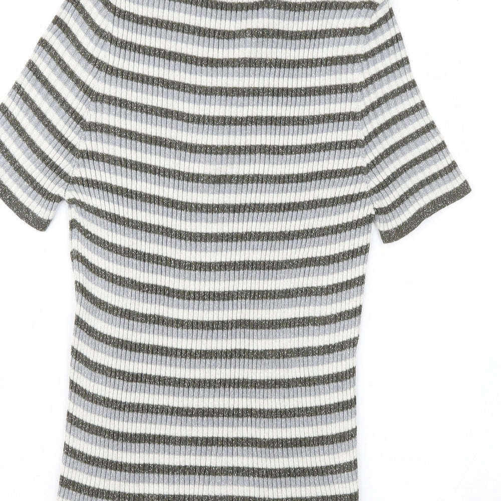 Mango Womens Grey Striped  Pullover Jumper Size L