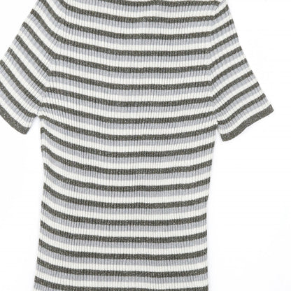 Mango Womens Grey Striped  Pullover Jumper Size L