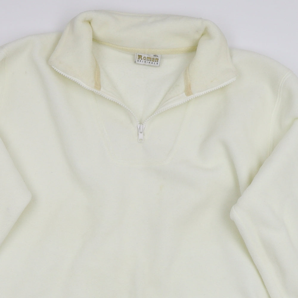 Close-up detail of Roman women’s white jumper, size L