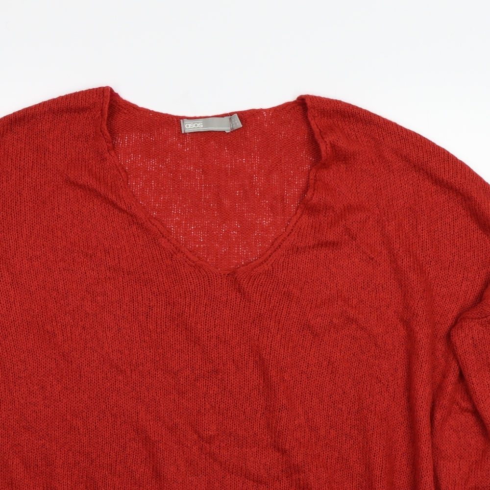Close-up detail of ASOS women’s red jumper, size UK 12