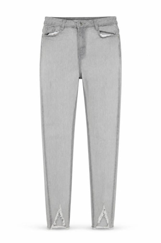 Front view of Missguided women’s grey denim skinny jeans, size UK 8, 25-inch leg