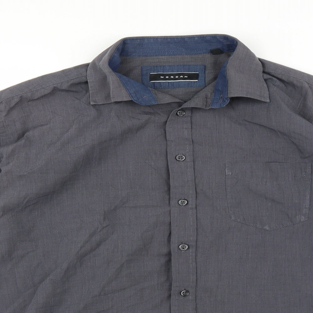 Mens UK Size 15.5 Morgan Grey  Button-Up Long Sleeve Casual Shirt