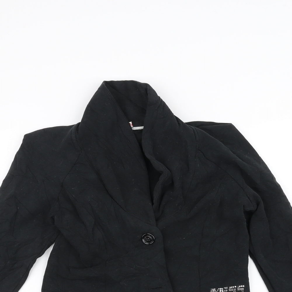 Close-up detail of Miss60 girls’ black jacket, size XL