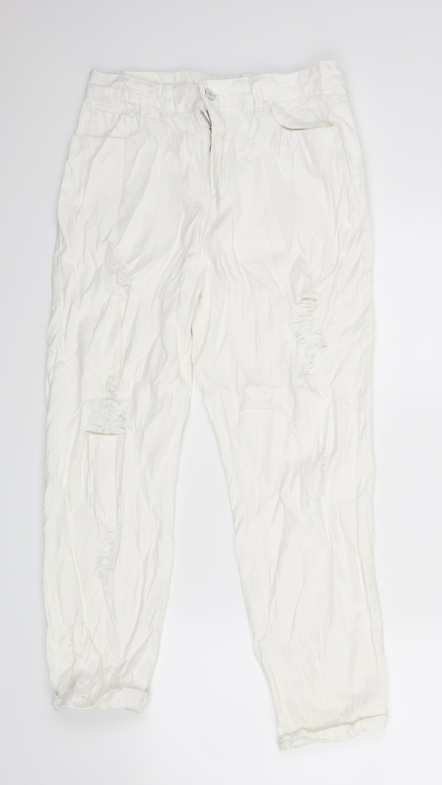Womens UK Size L Preworn Regular Fit Straight White Jeans