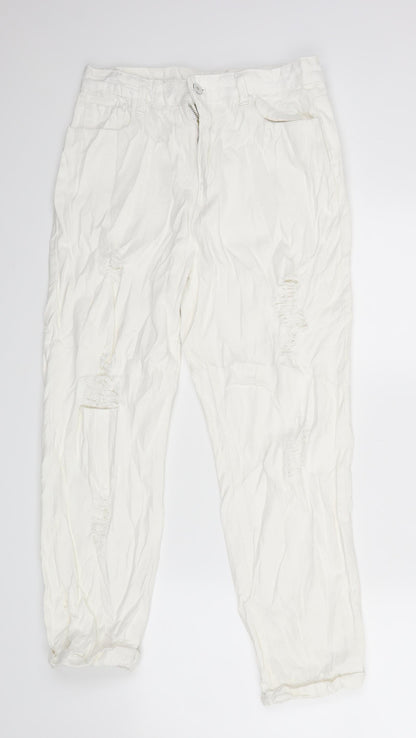 Womens UK Size L Preworn Regular Fit Straight White Jeans