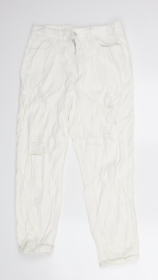 Womens UK Size L Preworn Regular Fit Straight White Jeans