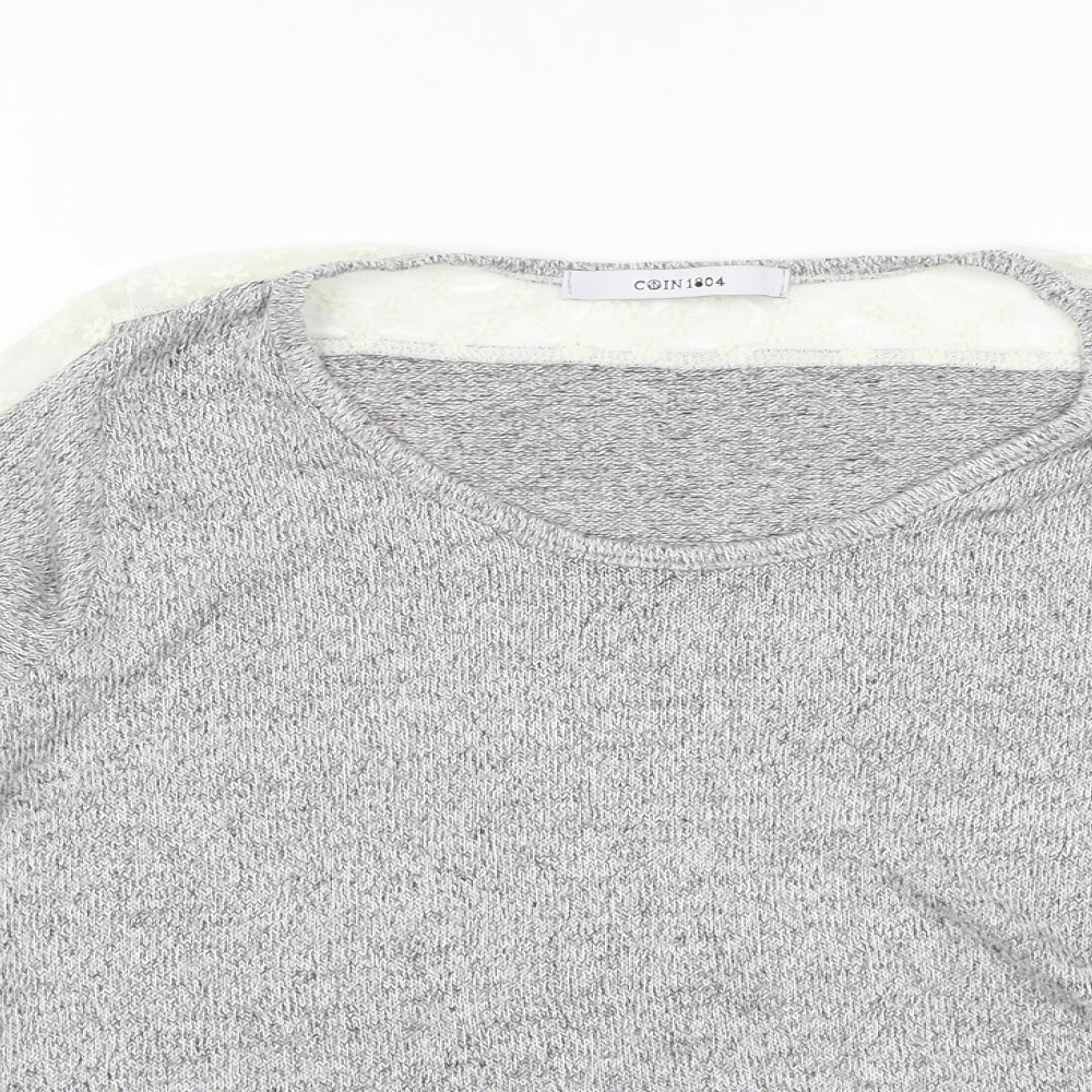 Close-up detail of COIN 1804 women’s grey knit jumper, size L