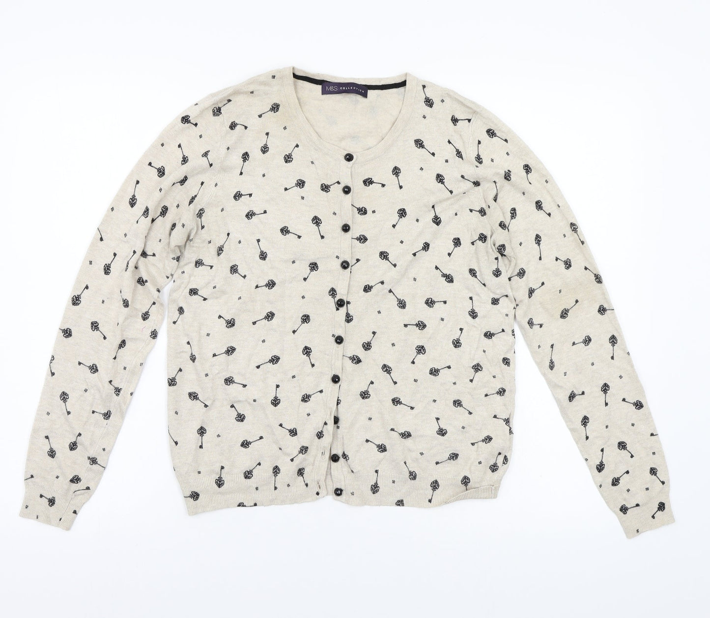 M&S Womens Beige Floral  Cardigan Jumper Size 12