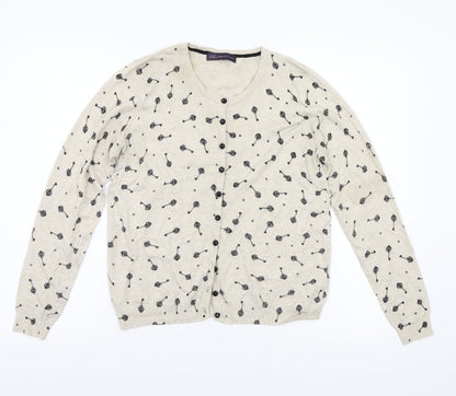 M&S Womens Beige Floral  Cardigan Jumper Size 12