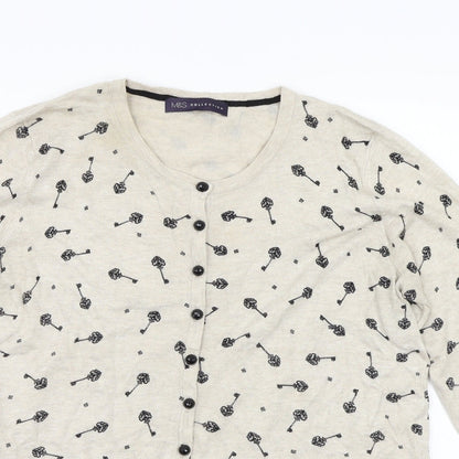 M&S Womens Beige Floral  Cardigan Jumper Size 12