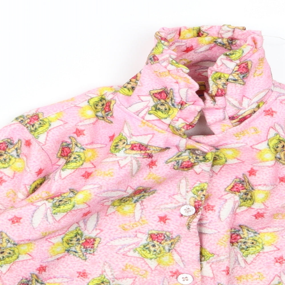 Close-up detail of Preworn girls’ pink rayon basic button-up, size 6, years - tinkerbell