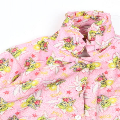 Close-up detail of Preworn girls’ pink rayon basic button-up, size 6, years - tinkerbell