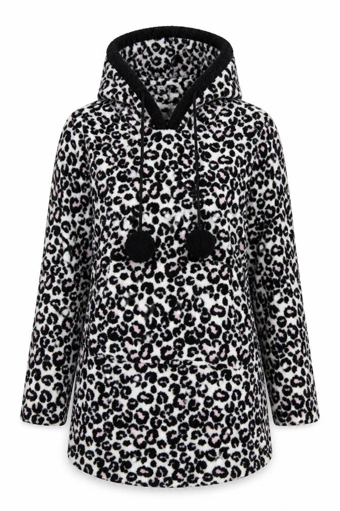 Womens White Animal Print  Pullover Hoodie Size 8