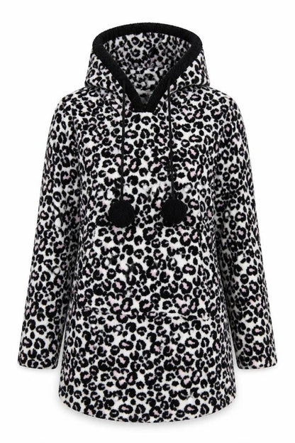 Womens White Animal Print  Pullover Hoodie Size 8