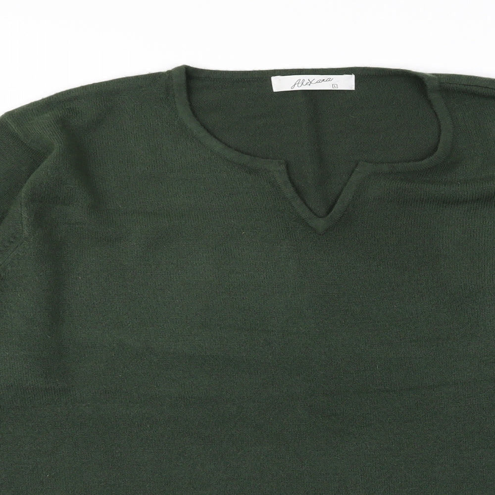Close-up detail of alexara women’s green jumper, size L