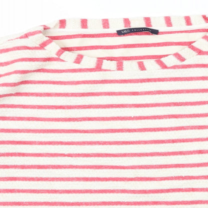 m&s Womens Red Striped  Basic T-Shirt Size 2