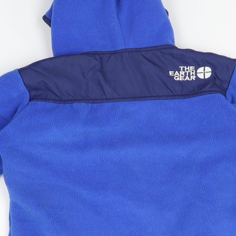 Brand and care label for THE EARTH GEAR boys’ blue basic coat coat, size 2, years