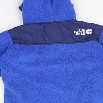 Brand and care label for THE EARTH GEAR boys’ blue basic coat coat, size 2, years