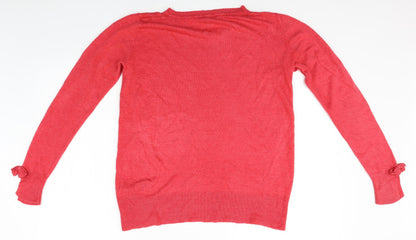 Dorothy Perkins Womens Red   Pullover Jumper Size 14  - bows on sleeves