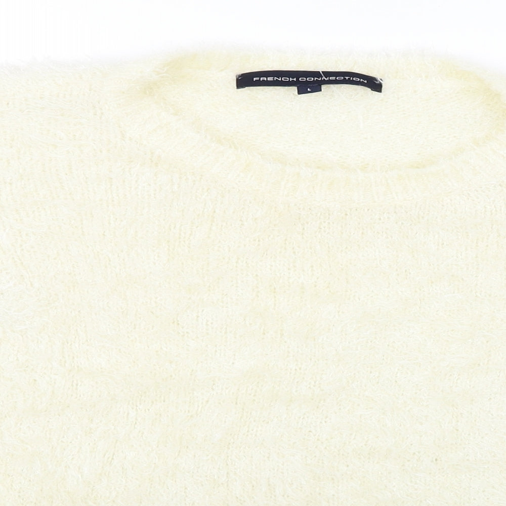 Close-up detail of French Connection women’s ivory jumper, size L
