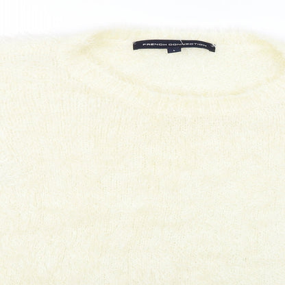Close-up detail of French Connection women’s ivory jumper, size L