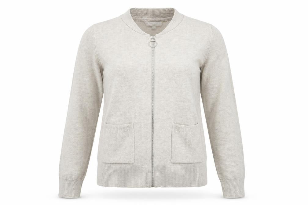 Front view of Red Herring women’s grey full zip jumper, size UK 10