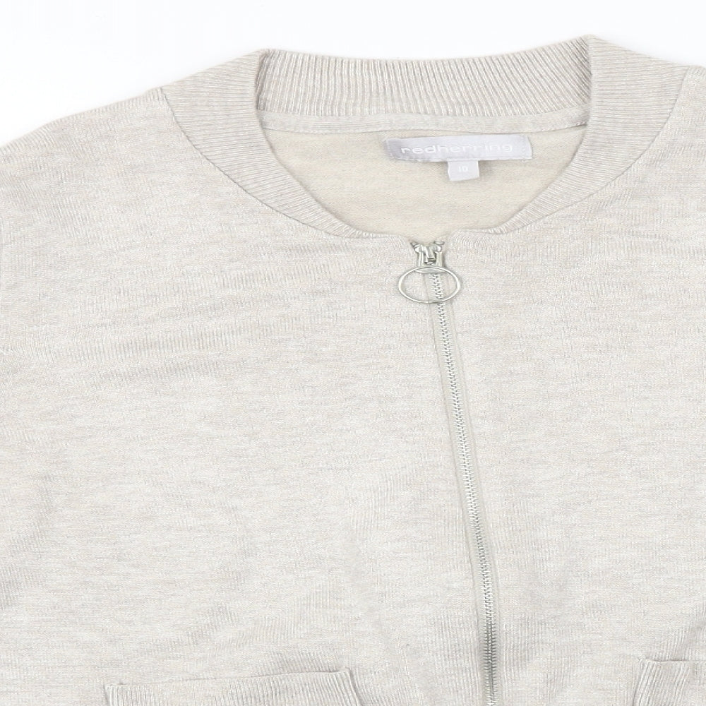 Close-up detail of Red Herring women’s grey full zip jumper, size UK 10