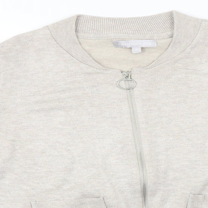 Close-up detail of Red Herring women’s grey full zip jumper, size UK 10