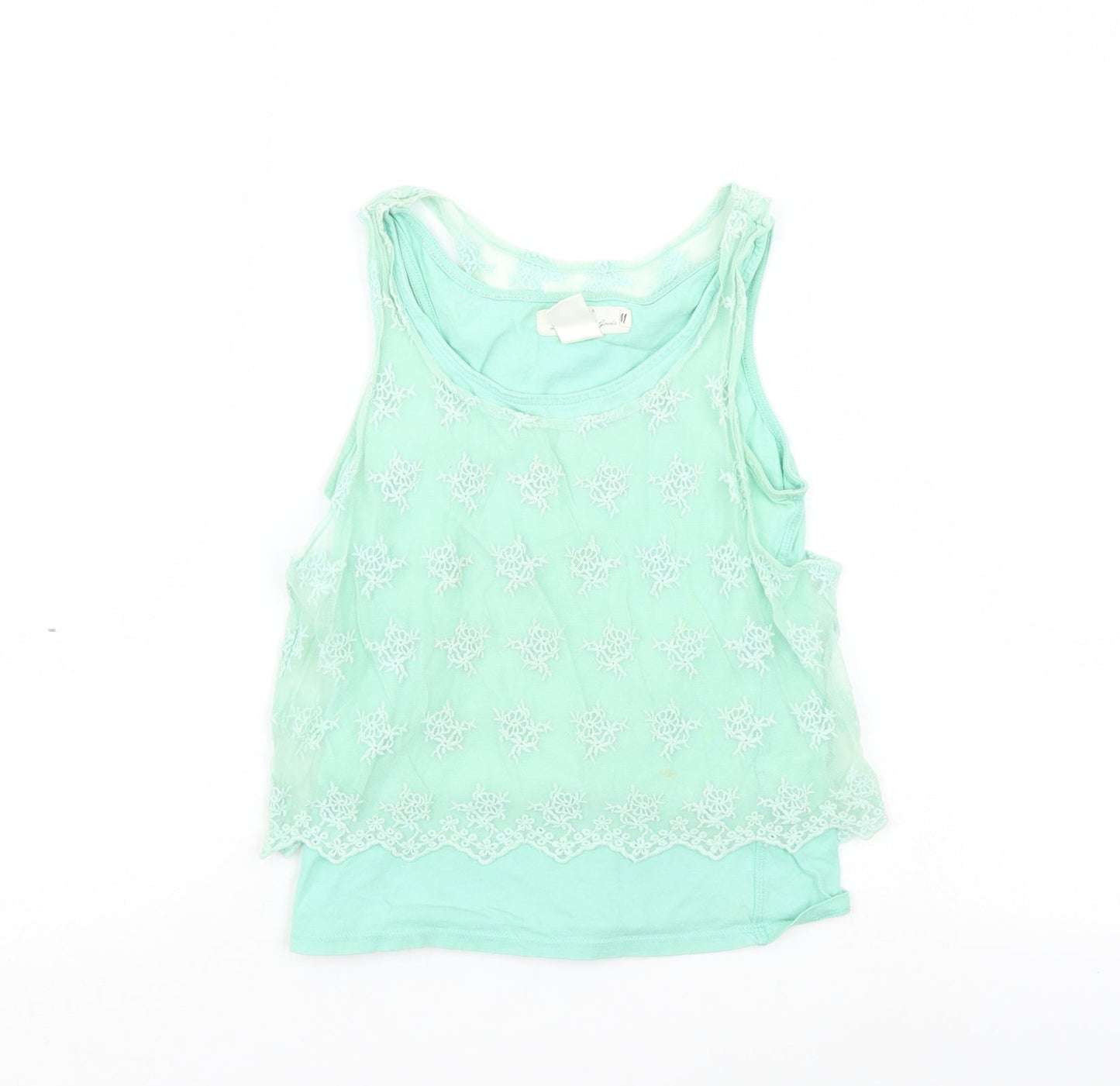 label of graded goods Girls Green Houndstooth  Cropped T-Shirt Size M